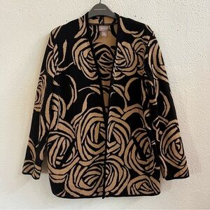 Chicos black tan rose open cotton cardigan
